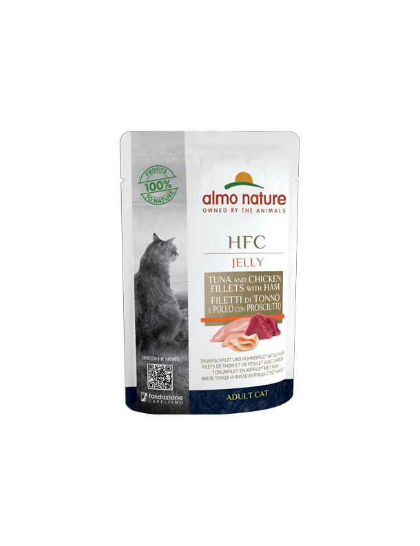 Almo Jelly Thon, poulet et jambon sachet 55 g