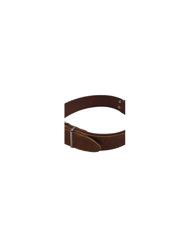 Collier cuir souple, doublé cuir, rivé, cognac doublé cognac