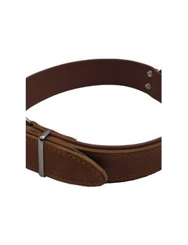 Collier cuir souple, doublé cuir, rivé, brun doublé cognac