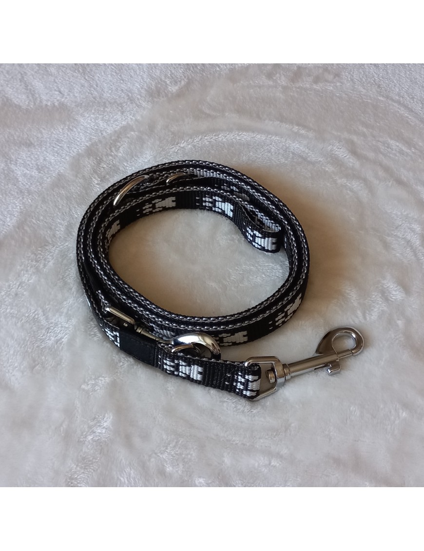 Laisse Noir pattes blanches 3 pos.