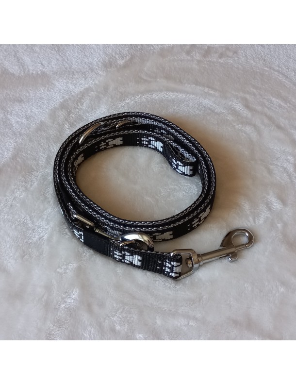 Laisse Noir pattes blanches 3 pos.