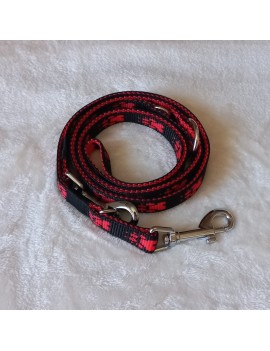 Laisse Noir pattes rouges 3 pos.