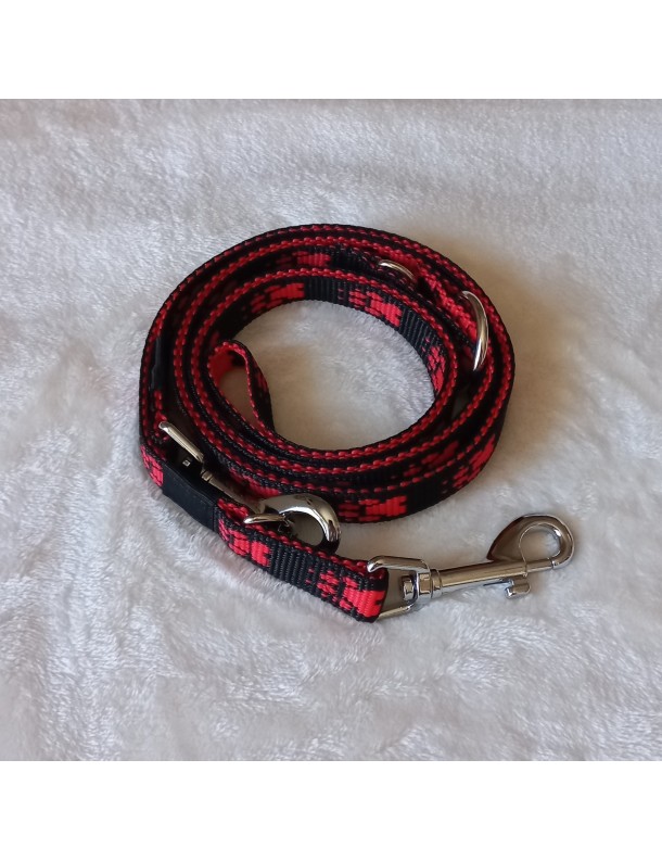 Laisse Noir pattes rouges 3 pos.