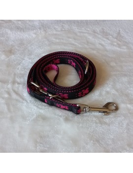 Laisse Noir pattes fuchsia 3 pos.