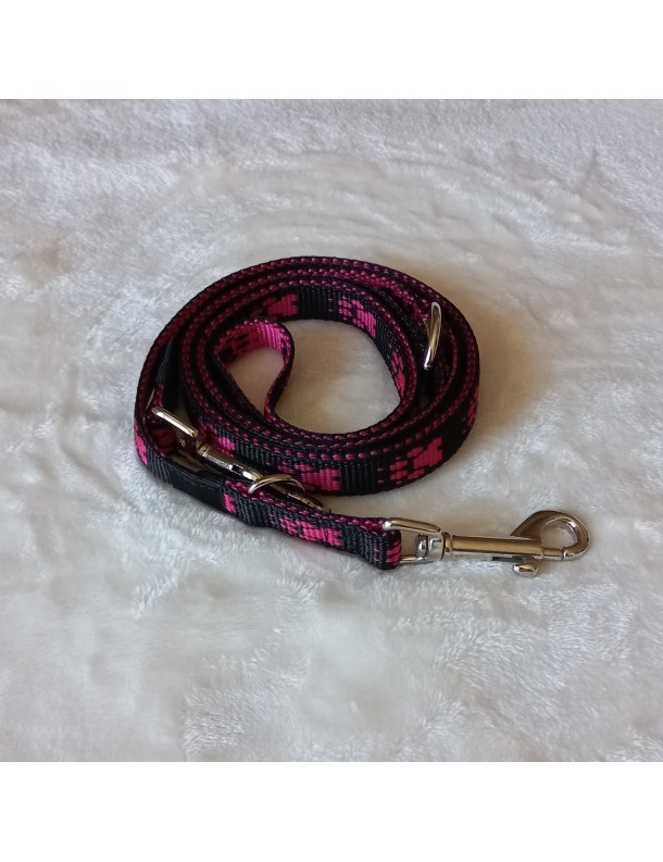 Laisse Noir pattes fuchsia 3 pos.