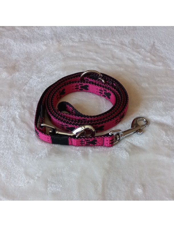 Laisse Fuchsia pattes noires 3 pos.