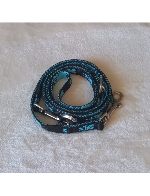 Laisse Noir pattes turquoises 3 pos.