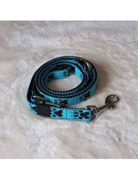 Laisse Turquoise pattes noires 3 pos.
