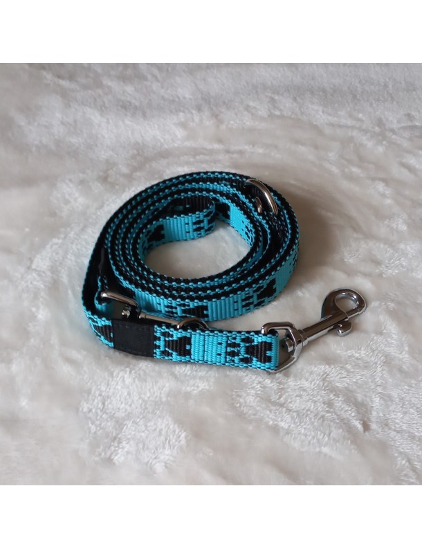 Laisse Turquoise pattes noires 3 pos.