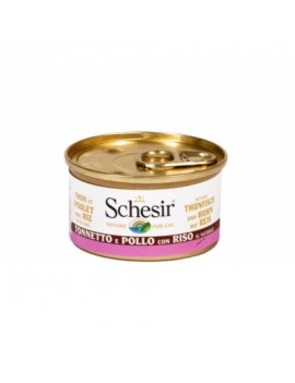 Schesir Boîte eau de cuisson Thon&filet de poulet avec riz au naturel 85 g