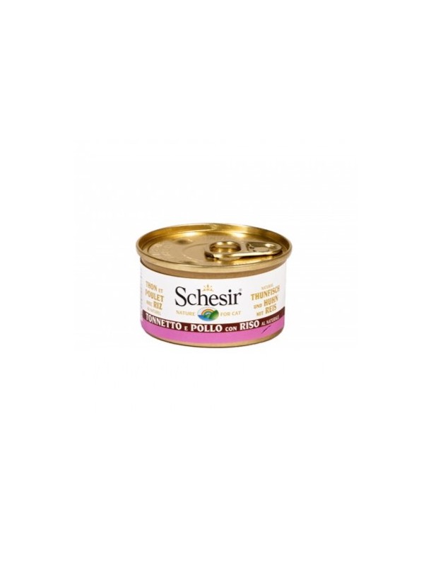 Schesir Boîte eau de cuisson Thon&filet de poulet avec riz au naturel 85 g