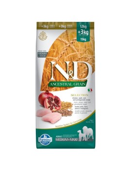 Farmina Ancestral Selection Med/Maxi Poulet, épeautre, avoine & grenade 15 kg