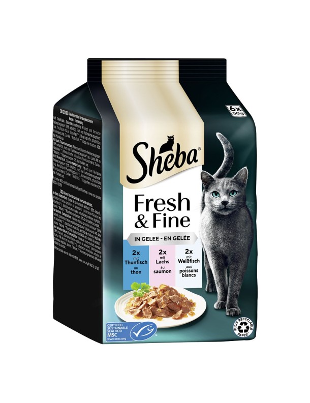 Sheba Fresh & Fine Thon/saumon/poissons blancs en gelée 6x50 g